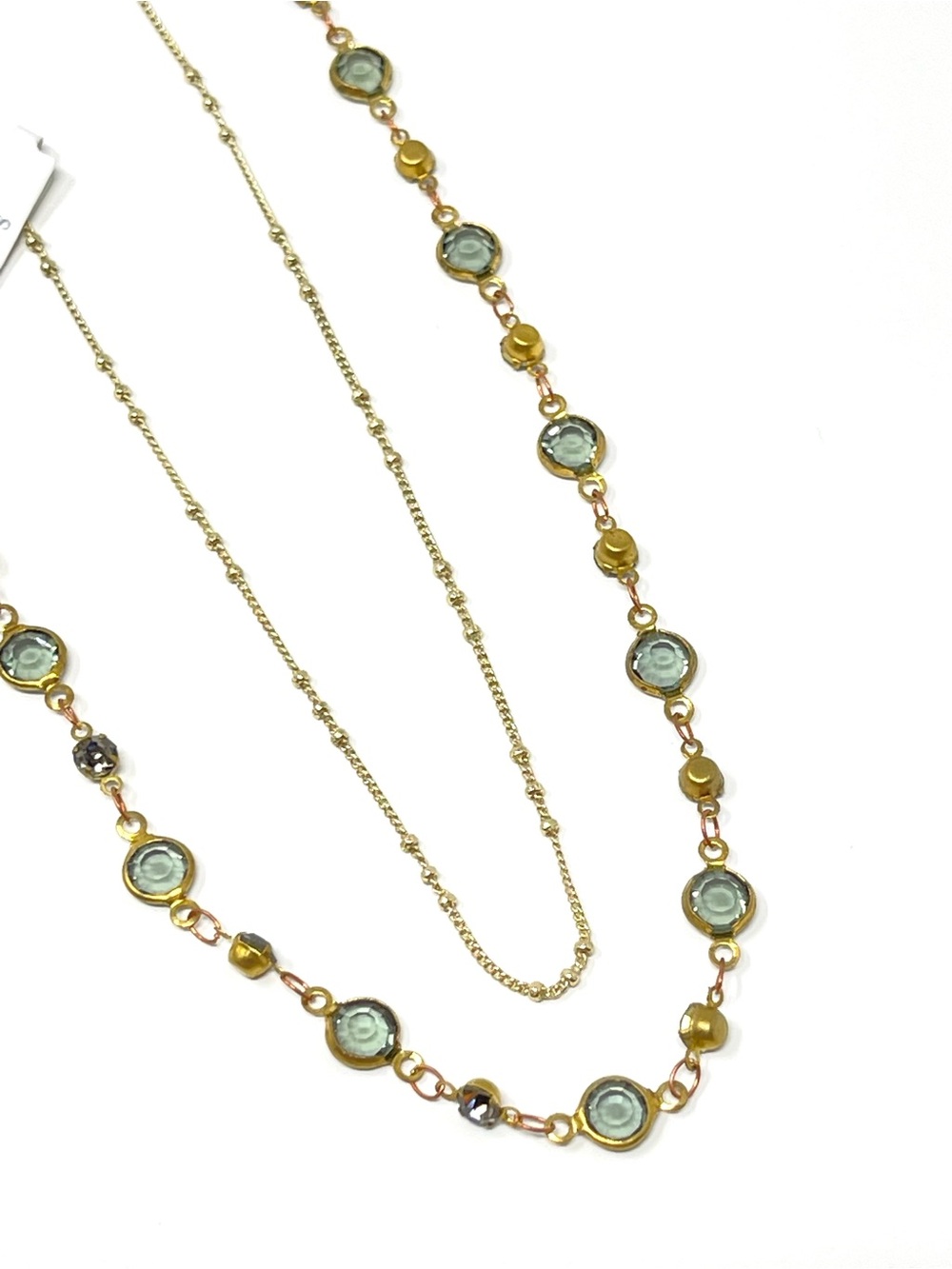 New Anthropologie x Serefina Layered Glass Stone Necklace Green Gold - Picture 3 of 4